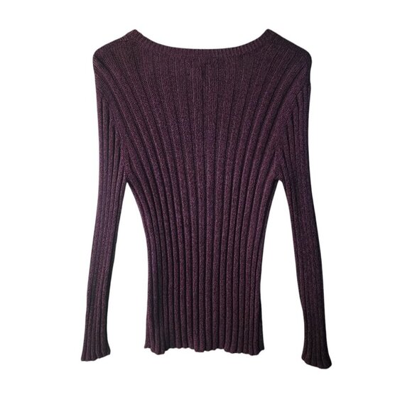 Chico’s Women’s Purple Ribbed Knit Sweater V-Neck Long Sleeve Stretch Size 2 - Picture 3 of 7